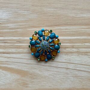 Casual Corner Blue Yellow Green Gold Gemstone Brooch Pin